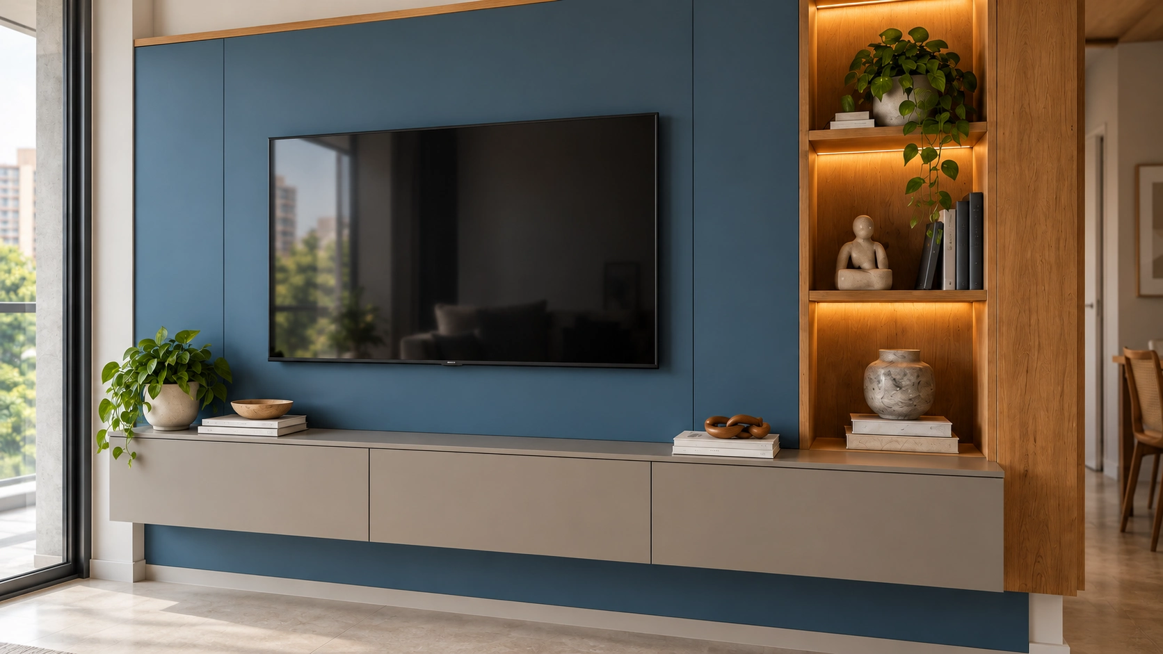 Painel, rack e objetos