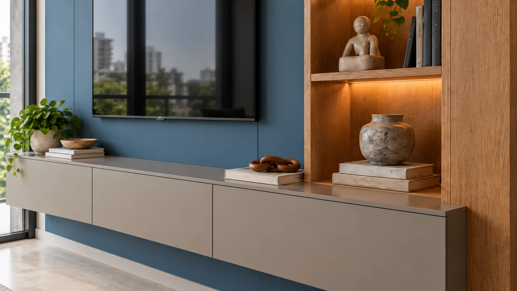 Painel, rack e objetos